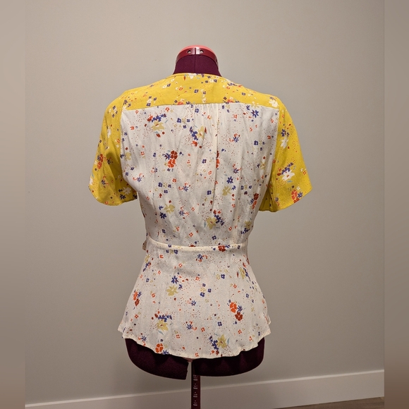Floral Wrap Top with Yellow Sleeves - Picture 2 of 5